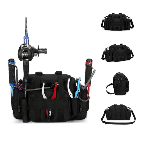 Multifunctional Waterproof Oxford Fabric Fishing Bag Outdoor Tactical MOLLE Sling Shoulder Bag Large Capacity Crossbody Bag For Men Women