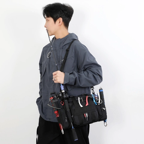 Multifunctional Waterproof Oxford Fabric Fishing Bag Outdoor Tactical MOLLE Sling Shoulder Bag Large Capacity Crossbody Bag For Men Women