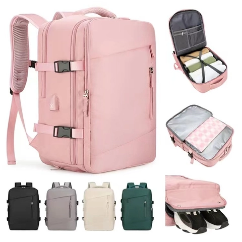 Sac à Dos de Voyage d'Affaires en Tissu Oxford de Grande Capacité pour Femmes Hommes Avec Port de Charge USB Compartiment à Chaussures Indépendant Sac pour Ordinateur Portable Imperméable