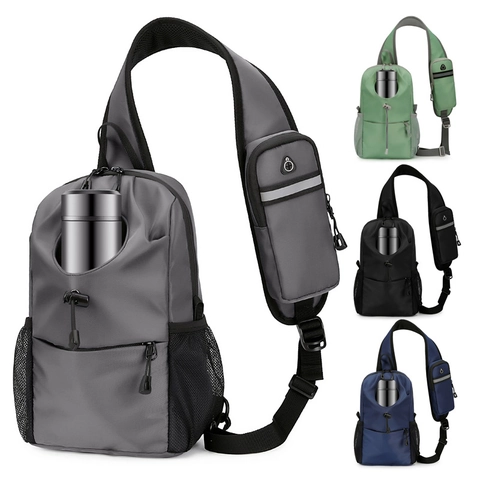 Wasserdichte Nylon Brusttasche Crossbody Schulter Umhängetasche Mit Wasserflaschenhalter Reflexstreifen Für Herren Damen Reisen Sport