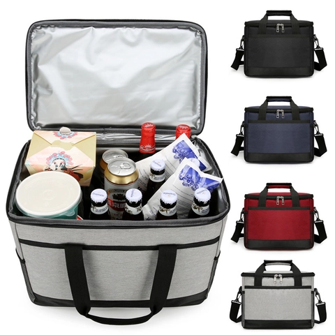 Large Capacity Insulated Lunch Bag Oxford Cloth Picnic Cooler Bag With Adjustable Shoulder Strap For Outdoor Camping Work