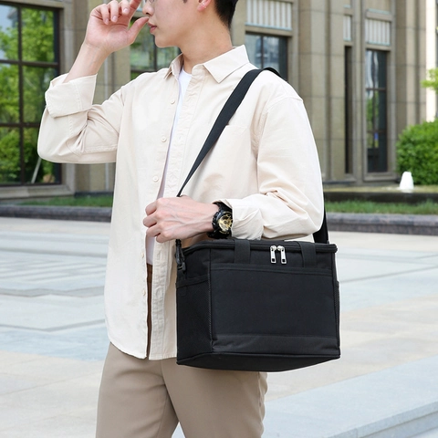 Large Capacity Insulated Lunch Bag Oxford Cloth Picnic Cooler Bag With Adjustable Shoulder Strap For Outdoor Camping Work