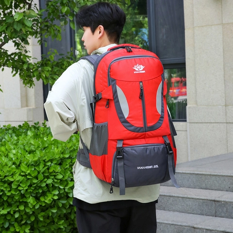 Sac à Dos de Randonnée en Nylon Imperméable Grande Capacité Sac à Dos de Sport de Plein Air Professionnel pour Voyage Camping Alpinisme Unisexe Avec Bande Réfléchissante