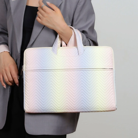 Damen Mode Farbverlauf Regenbogen Gesteppte Laptoptasche Handtasche Für Notebook Wasserdicht Stoßfest Business Office Tragetasche