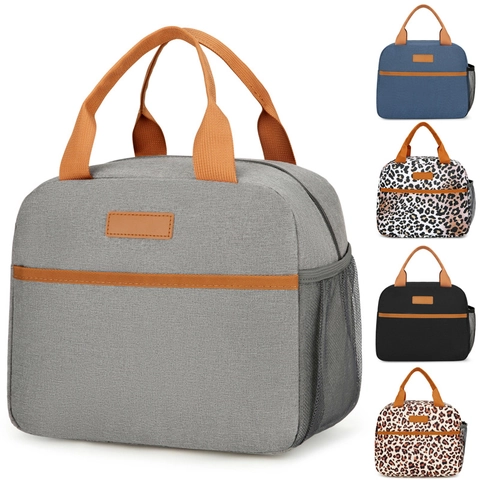 Bolsa de Almuerzo Térmica Portátil Tela Oxford Bolsa Nevera Con Bolsillo Lateral de Malla Bolsa Bento para Trabajo Picnic