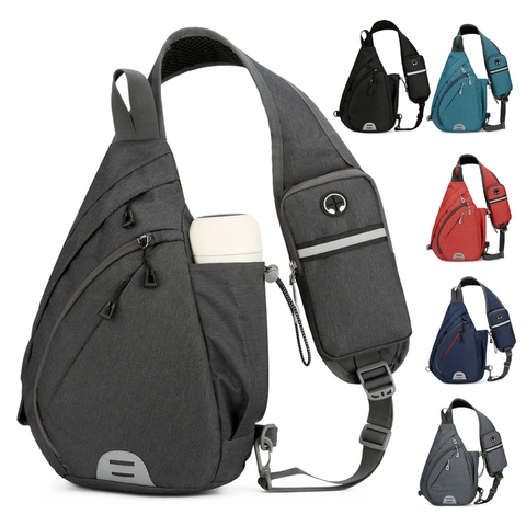 Herren Oxford Gewebe Sling Brusttasche Wasserabweisender Sport Rucksack Leichte Crossbody Schultertasche Mit Reflektorstreifen Kopfhörerloch