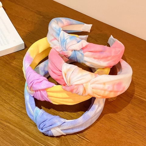 Cerchietto da Donna con Nodo a Torsione Tie-Dye Tessuto Morbido Fascia Larga Boema Sfumata Elastica Accessori per Capelli