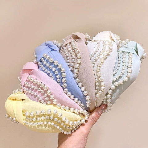 Haarreif Im Koreanischen Stil Mit Imitationsperlen Gedrehter Knoten Breitkrempiger Stoff Elegant Süß Haarschmuck Für Damen Täglich Party