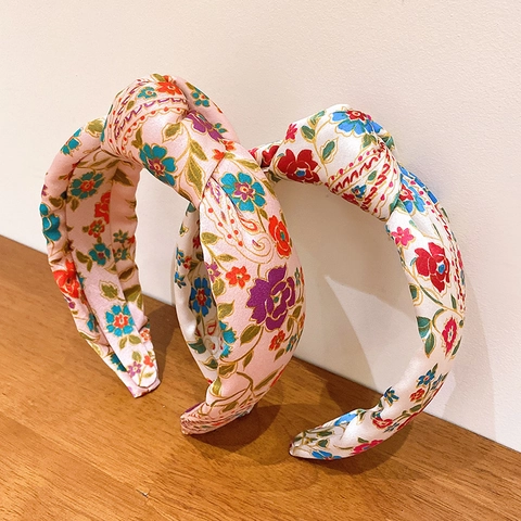 Diadema Anudada con Estampado Bohemio para Mujer Poliéster Vintage Floral Paisley Banda de Pelo de Tela Ancha Vacaciones