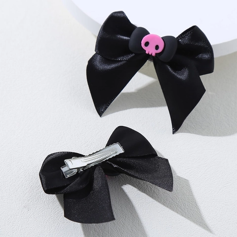 Halloween Bow Hair Clip With Pink Skull Decoration Sweet Goth Duckbill Hairpins Cute Cartoon Hair Accessories For Women Girls