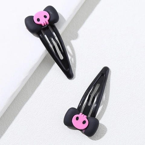 Halloween Bow Hair Clip With Pink Skull Decoration Sweet Goth Duckbill Hairpins Cute Cartoon Hair Accessories For Women Girls