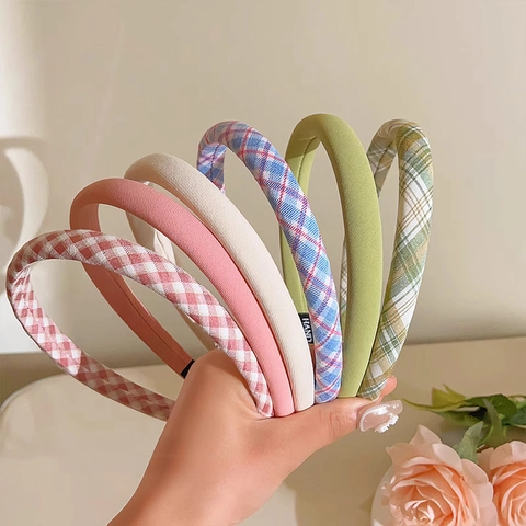 Mori-Stil Süß Plaid Haarreif Für Damen Stoffumwickelt Schwamm Polsterung Haarband Täglich Frisch Dekoratives Haar-Accessoire