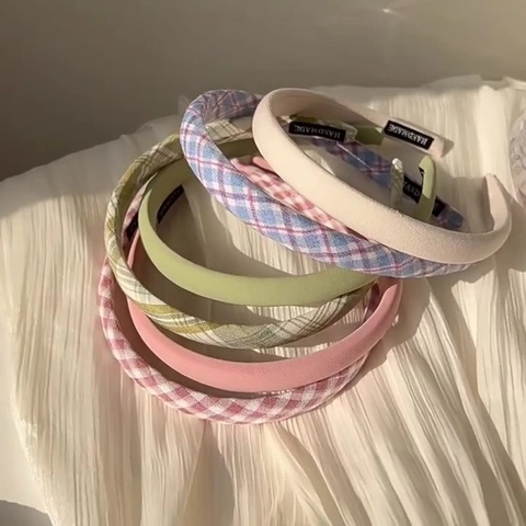 Mori-Stil Süß Plaid Haarreif Für Damen Stoffumwickelt Schwamm Polsterung Haarband Täglich Frisch Dekoratives Haar-Accessoire