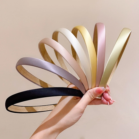Diadema Delgada de Satén Elegante para Mujer Color Sólido Minimalista Aro para el Cabello Antideslizante Accesorios de Sombrerería Diarios