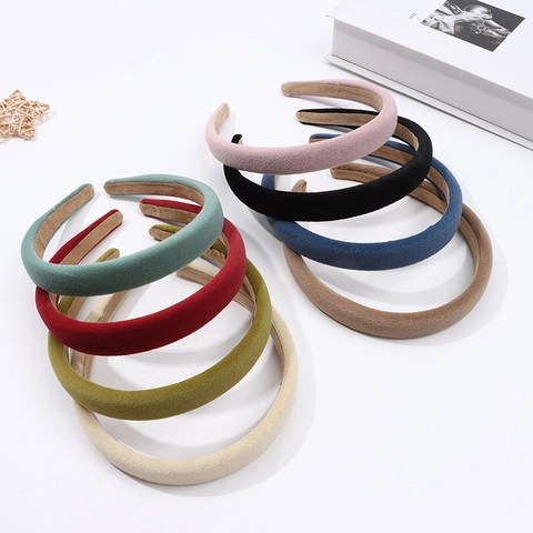 Vintage Padded Velvet Headband For Women Solid Color Thick Sponge Hair Band Elegant French Style High Top Hair Accessories