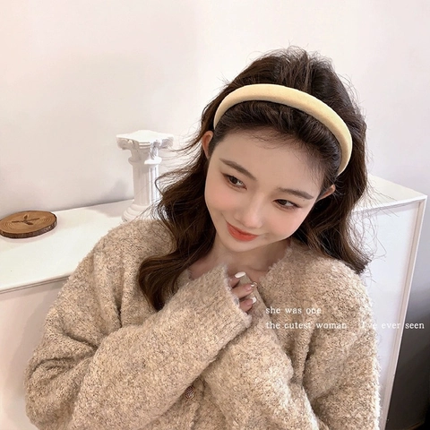 Vintage Padded Velvet Headband For Women Solid Color Thick Sponge Hair Band Elegant French Style High Top Hair Accessories
