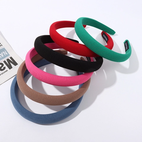 Damen Bonbonfarben Gepolsterter Schwamm Stirnband Einfach Breit Stoff Köperstruktur Handgefertigt Haarschmuck Für Den Täglichen Mode Haarschmuck