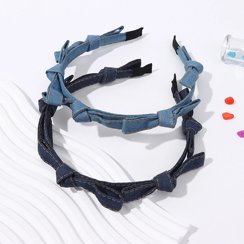 Damen Denim Schleife Haarreif Vintage Kontrastnähte Haarschmuck Mehrere Schleifen Sweet Cool Stil Mode Täglich Haarband