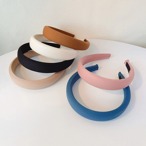 Diadema Acolchada de Esponja Vintage para Mujer Banda para el Cabello de Tela de Sarga Engrosada Retro Color Sólido Elegante Accesorios para el Cabello