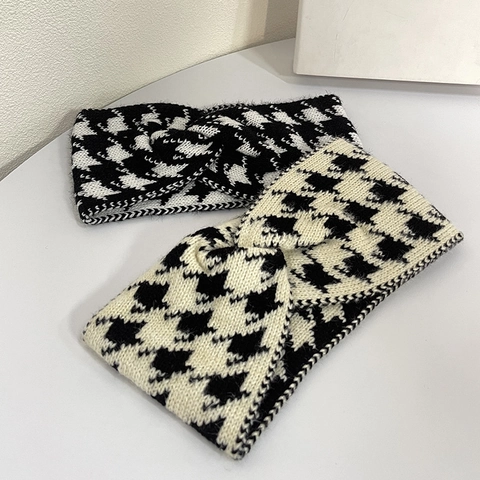Diadema de Punto Pata de Gallo para Mujer Suave Invierno Cálida Ancha Nudo Retorcido Banda de Pelo Moda Accesorios para Cabello
