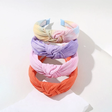 Women Knotted Ribbed Fabric Wide Headband Tie Dye Candy Color Twisted Fashion Hair Band Daily Face Wash Hair Accessories