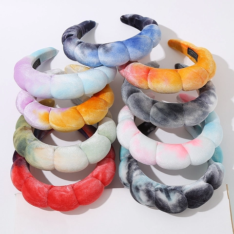 Tie Dye Thick Puffy Sponge Headband For Women Cloud Twist Velvet Hair Band Handmade High Top Hair Accessories For Face Wash