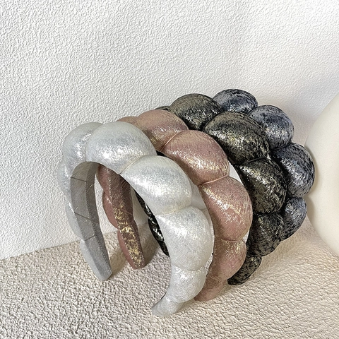 Cerchietto Imbottito con Paillettes Metalliche a Bolle per Donna Moda Sommità Alta Fascia in Spugna Accessori Capelli Festa