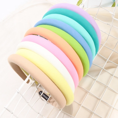 Damen Gepolstertes Schwamm Haarband Koreanischer Stil Süßigkeitenfarbe Einfarbig Stoff Stirnband Handgemacht Haarschmuck