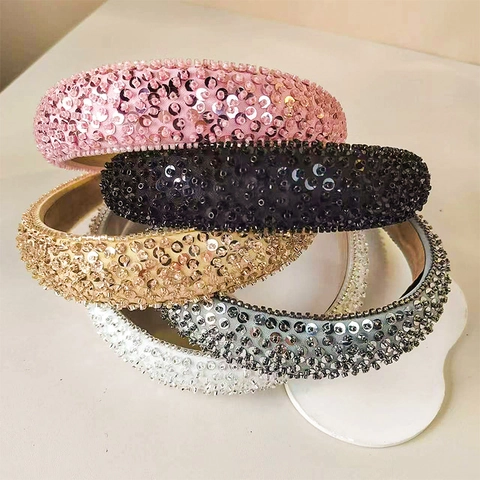 Diadema Acolchada con Lentejuelas de Moda para Mujer Banda para el Cabello con Cuentas Vintage Accesorios para el Cabello de Fiesta
