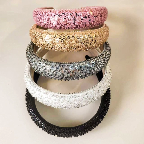 Diadema Acolchada con Lentejuelas de Moda para Mujer Banda para el Cabello con Cuentas Vintage Accesorios para el Cabello de Fiesta