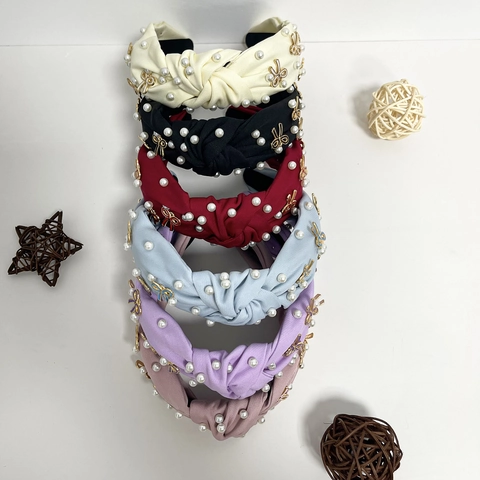 Diadema de Tela Anudada Vintage para Mujer Con Perlas Artificiales de Imitación Y Lazo de Metal Elegante Diadema para Fiesta Diaria Accesorios para el Cabello