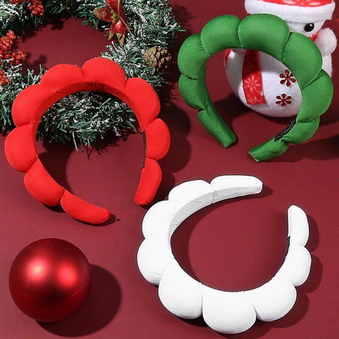 Women Christmas Padded Headband Polyester Thick Bubble Cloud Hair Band High Cranial Top Hair Hoop Party Hair Decoration
