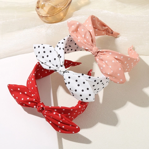 Cerchietto con Fiocco a Pois Carino per Donna Fascia per Capelli in Tessuto con Orecchie di Coniglio Stile Retro Coreano Accessori per Capelli
