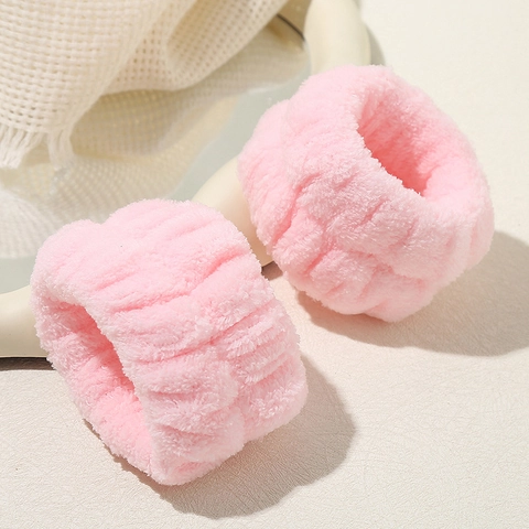 Pink Sponge Cloud Headband And Face Wash Wristbands Soft Velvet Puffy Hairband For Women SPA Skincare Hair Accessories