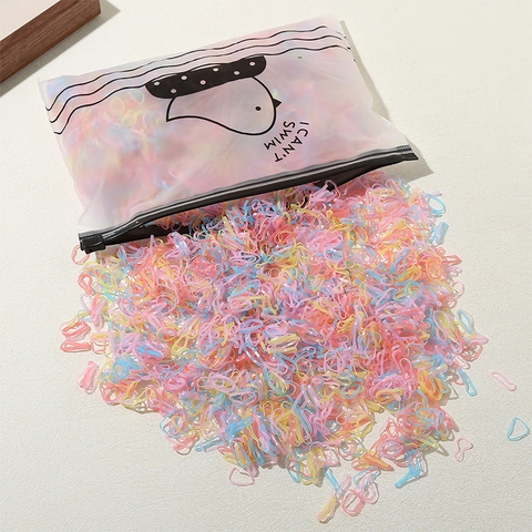 Mixed Candy Colors Disposable Mini Elastic Hair Ties TPU High Stretch Scrunchies Ponytail Holder For Kids Women With Zipper Bag