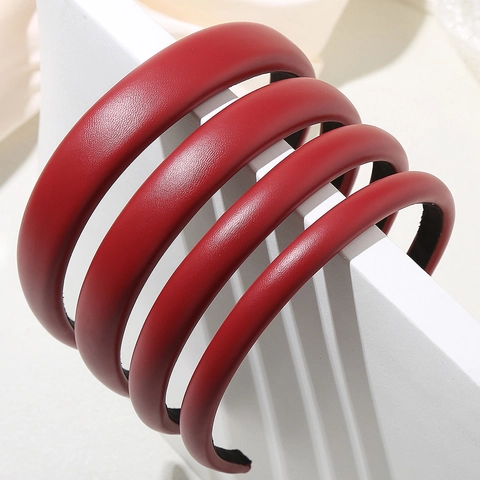 Cerchietto Imbottito in Pelle PU Rossa Vintage per Donna Sommità Cranica Alta Tinta Unita Fascia Larga Accessori Capelli