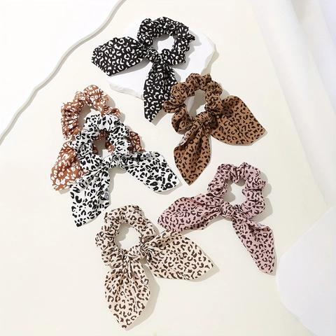 Coleteros para Mujer con Estampado de Leopardo Lazo y Cintas Largas de Tela de Poliéster Accesorios para el Cabello