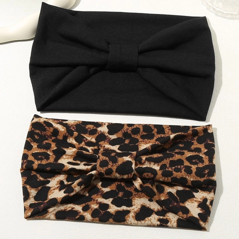 Women Leopard Print Wide Elastic Sport Headband Polyester Twist Knot Yoga Sweatband For Running Fitness Hair Accessories