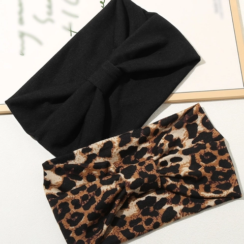Women Leopard Print Wide Elastic Sport Headband Polyester Twist Knot Yoga Sweatband For Running Fitness Hair Accessories
