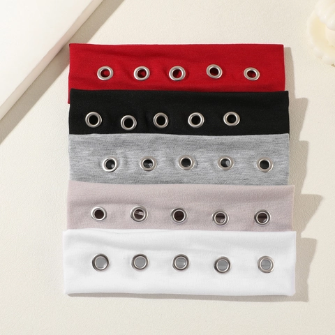 Einfarbiges Elastisches Stoff Stirnband Mit Silbernen Metall Ösen Punk Stil Dehnbares Breites Haarband Für Damen Sport Alltag Kopfbedeckung