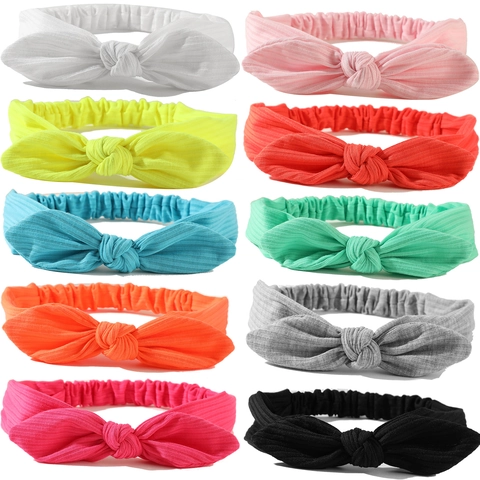 Soft Ribbed Knit Elastic Headband With Bow Rabbit Ears Solid Color Stretch Hair Band For Women Kids Daily Washing Face
