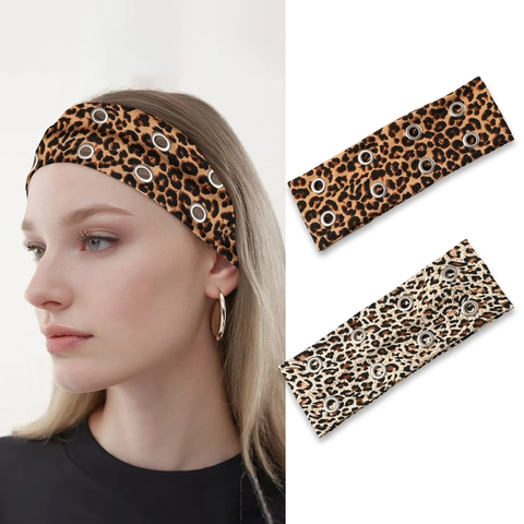 Diadema Elástica De Leopardo Y2K Punk Con Ojales De Metal Calada Hip Hop Banda Para El Cabello Para Mujeres Accesorios Para El Cabello