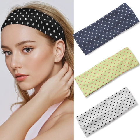 Elastisches Polka Dot Yoga Haarband Für Damen Breit Sport Schweißband Rutschfest Stirnband Für Fitness Laufen Fitnessstudio Turban