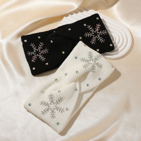 Women's Knitted Headband Winter Warm Ear Warmer Rhinestone Snowflake Cross Twist Crochet Hair Band Christmas Accessories
