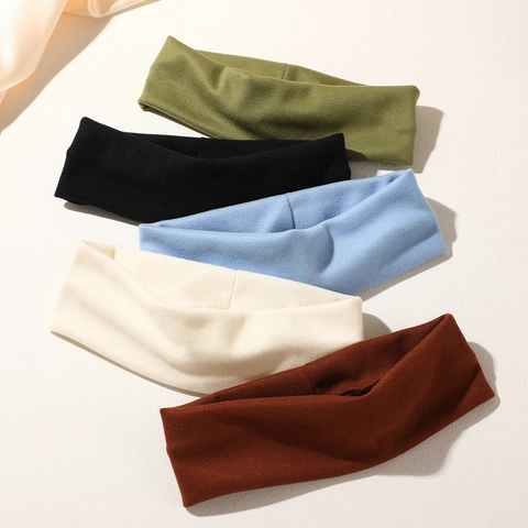 Women Knitted Cotton Blend Sport Headband Yoga Sweat Absorbent Elastic Hair Band Non Slip Minimalist Solid Color Turban Headwrap