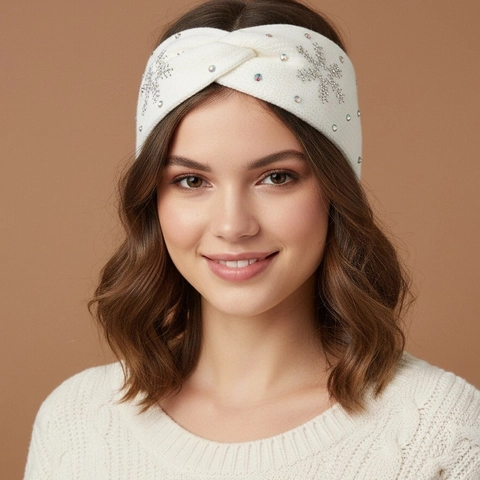 Women's Knitted Headband Winter Warm Ear Warmer Rhinestone Snowflake Cross Twist Crochet Hair Band Christmas Accessories
