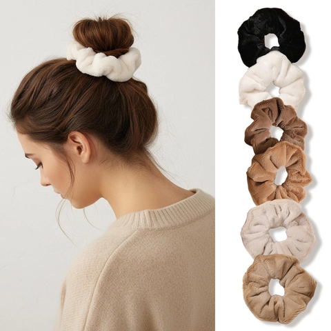 Faux Fur Scrunchies Plush Large Hair Ties French Style Soft Fluffy Elastic Hair Bands Assorted Colors Hair Accessories