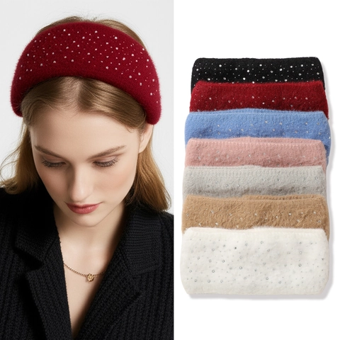 Eleganter Kunstmink Pelz Strass Stirnband Plüsch Gestricktes Haarband Haarklammer Weich Warm Kopfschmuck Für Damen Mode