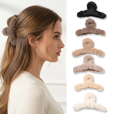 Große Plüsch Haarkralle Kunstpelz Hai Clip Dickes Haar Herbst Winter Flauschige Haarfang Clip Mode Haarschmuck