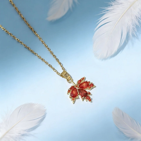 Elegant Alloy Rhinestone Maple Leaf Pendant Necklace Earrings Gold Red Crystal Autumn Style Jewelry For Women Gift